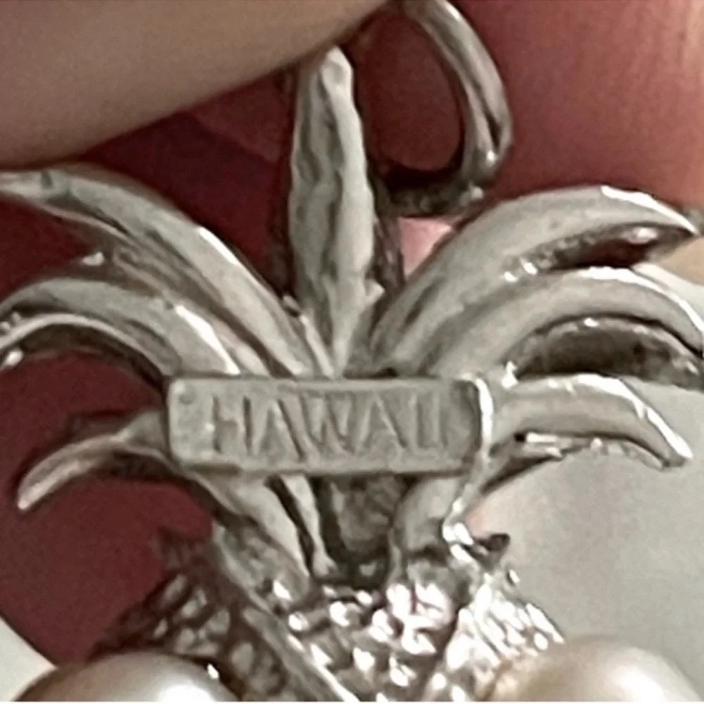Vintage Pineapple Charm Faux Pearl Pendant Faux Pearl Silver